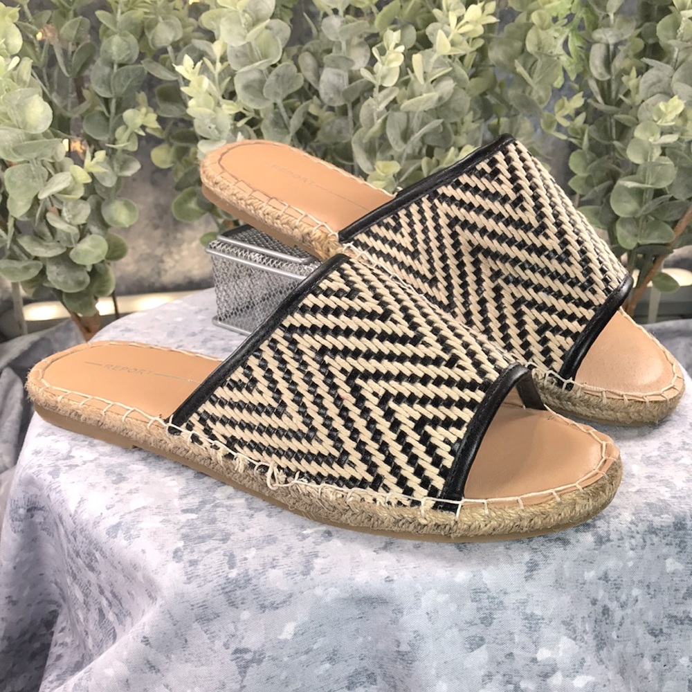 Report Claude Natural & Black Weave Espadrille Slides Women’s 9M☀️Like NEW☀️